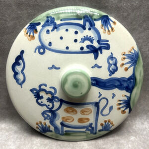 M. A. Hadley Stoneware Large 11" Casserole Lid ONLY Hand Painted Cow Pig